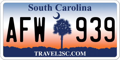 SC license plate AFW939