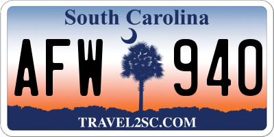 SC license plate AFW940