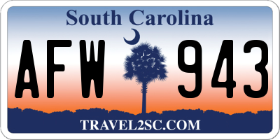 SC license plate AFW943