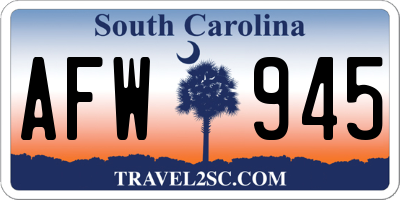 SC license plate AFW945
