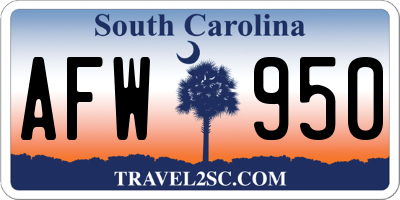 SC license plate AFW950
