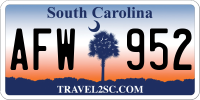 SC license plate AFW952