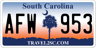 SC license plate AFW953
