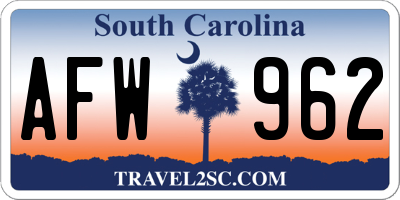 SC license plate AFW962