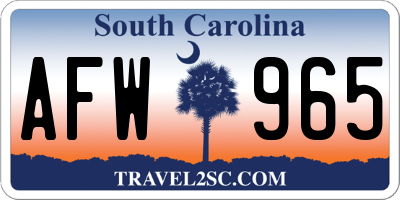 SC license plate AFW965