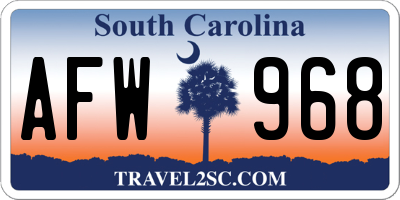SC license plate AFW968