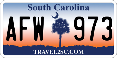SC license plate AFW973