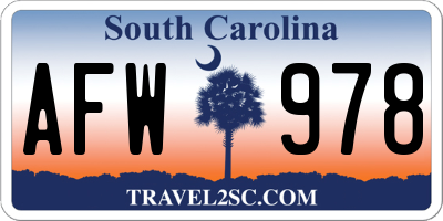 SC license plate AFW978