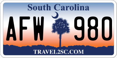 SC license plate AFW980