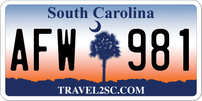 SC license plate AFW981