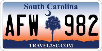SC license plate AFW982