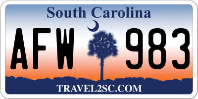 SC license plate AFW983