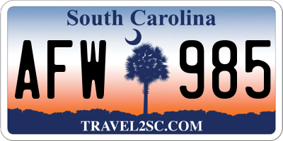 SC license plate AFW985
