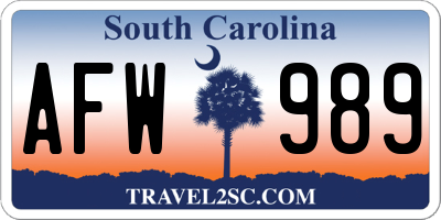 SC license plate AFW989
