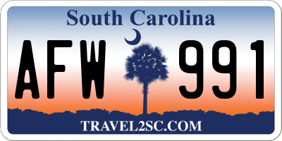 SC license plate AFW991
