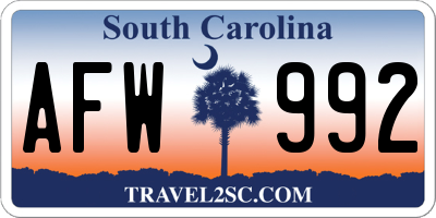 SC license plate AFW992