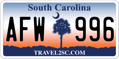 SC license plate AFW996