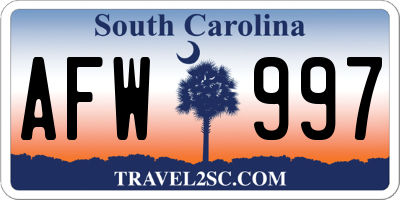 SC license plate AFW997