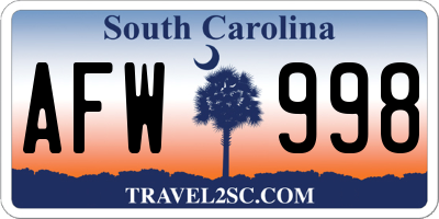 SC license plate AFW998