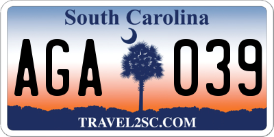 SC license plate AGA039