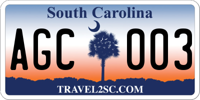 SC license plate AGC003