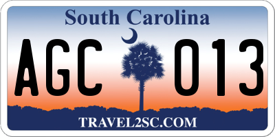 SC license plate AGC013