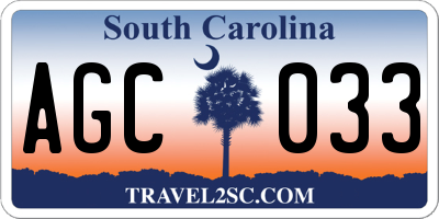 SC license plate AGC033