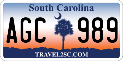 SC license plate AGC989