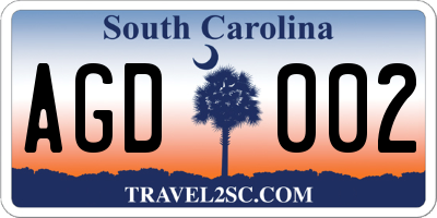 SC license plate AGD002