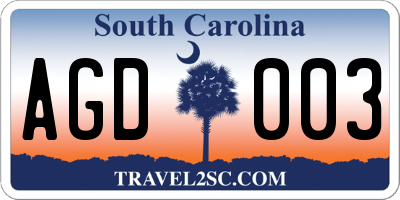 SC license plate AGD003