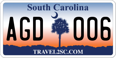 SC license plate AGD006