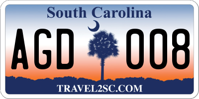 SC license plate AGD008