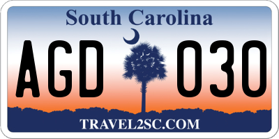 SC license plate AGD030