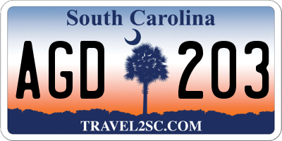 SC license plate AGD203