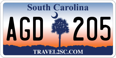SC license plate AGD205