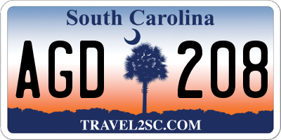 SC license plate AGD208