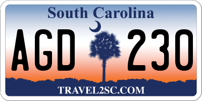 SC license plate AGD230