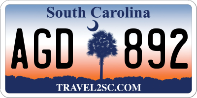 SC license plate AGD892