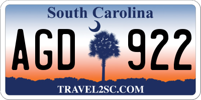 SC license plate AGD922