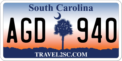 SC license plate AGD940