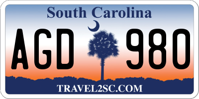 SC license plate AGD980