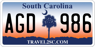 SC license plate AGD986