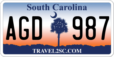 SC license plate AGD987