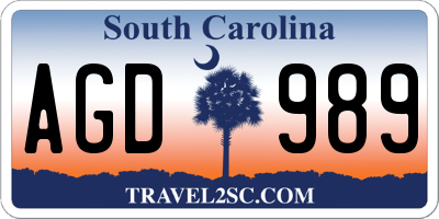 SC license plate AGD989