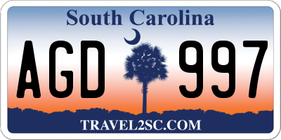 SC license plate AGD997