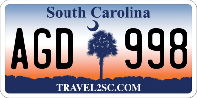 SC license plate AGD998