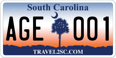 SC license plate AGE001
