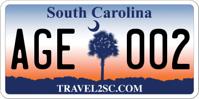 SC license plate AGE002