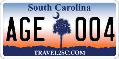 SC license plate AGE004