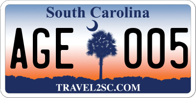 SC license plate AGE005